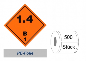 Gefahrzettel 100x100 PE-Folie - Gefahrgutklasse 1.4 B 
